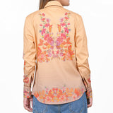 American Darling 100% Satin Cotton Western Shirt – Peach Floral Crystal Rhinestone Snap Top