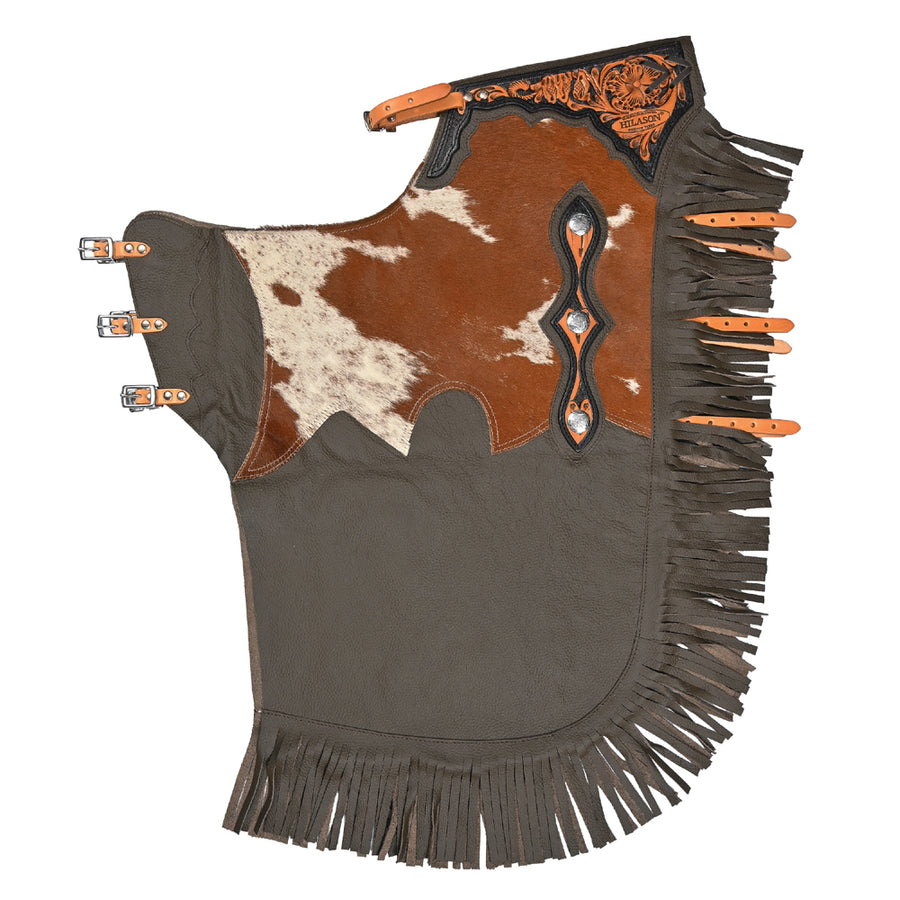 Hilason Western Adult Pro Rodeo Bronc Bull-Riding Leather Chinks Chaps Black - Uhorse