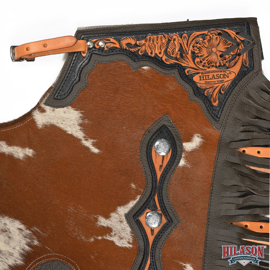 HILASON Adult Pro Rodeo Bronc Bull-Riding Leather Chinks | Handmade Chaps Western Riding for Adults Hand Tooled