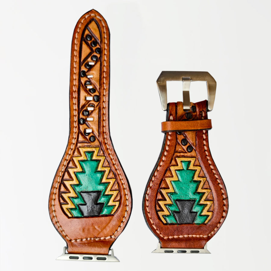 American Darling Beautifully Hand Tooled Painted Genuine Leather I watch Strap Men and Women Unisex