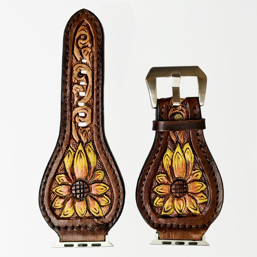 American Darling Beautifully Hand Tooled Painted Genuine Leather I watch Strap Men and Women Unisex