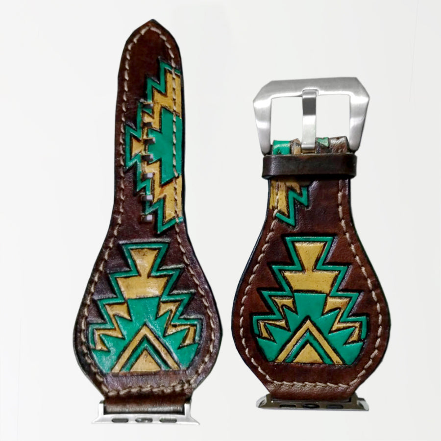 American Darling Beautifully Hand Tooled Painted Genuine Leather I watch Strap Men and Women Unisex