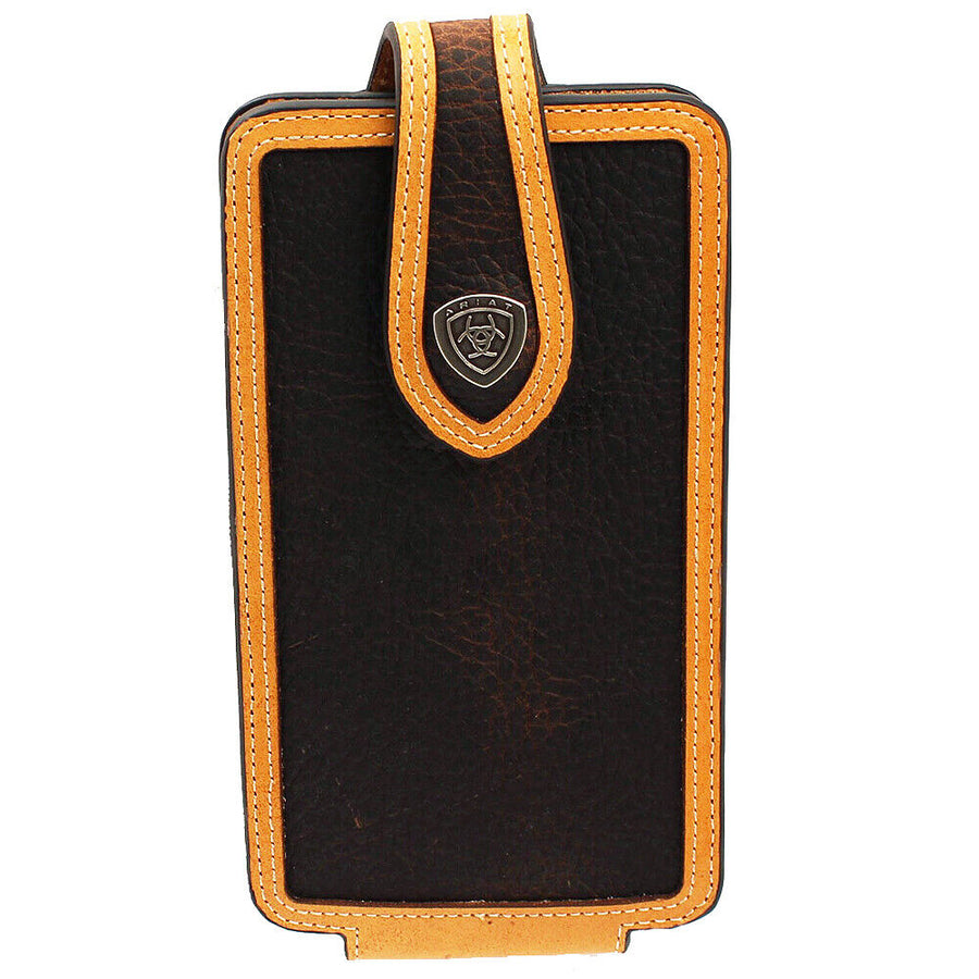 Ariat Cell Phone Large Case Holder Logo Concho Leather Rowdy Brown – by Hilason – Cowboy and equestrian accessories