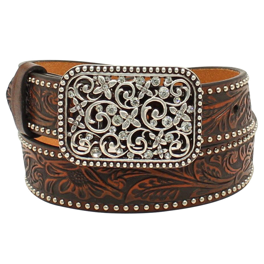 22 Inches Ariat Kid'S Fillagree Floral Leather Belt Brown by Hilason – Cowboy and equestrian accessories