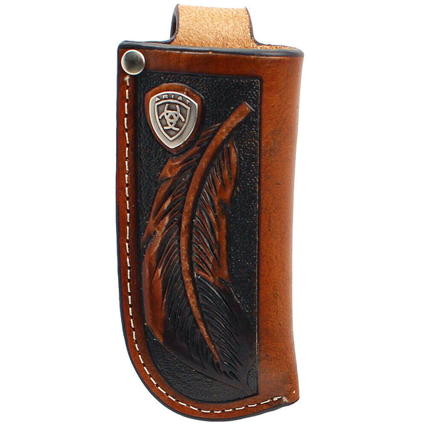 Ariat Knife Sheath Leather Feather Concho Silver Tan by Hilason – Cowboy and equestrian accessories