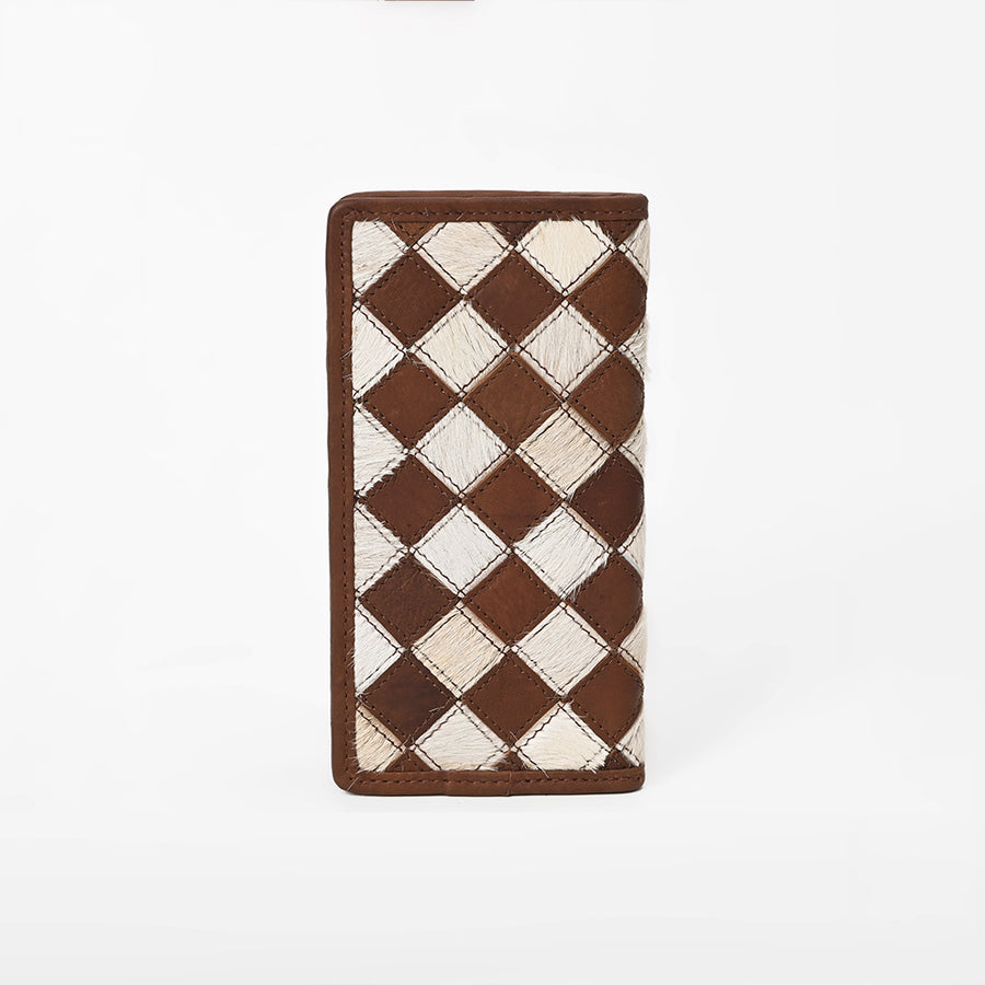 BarH Equine Leather Trifold Bifold Wallet Hair-On Checkerboard Rodeo Purse