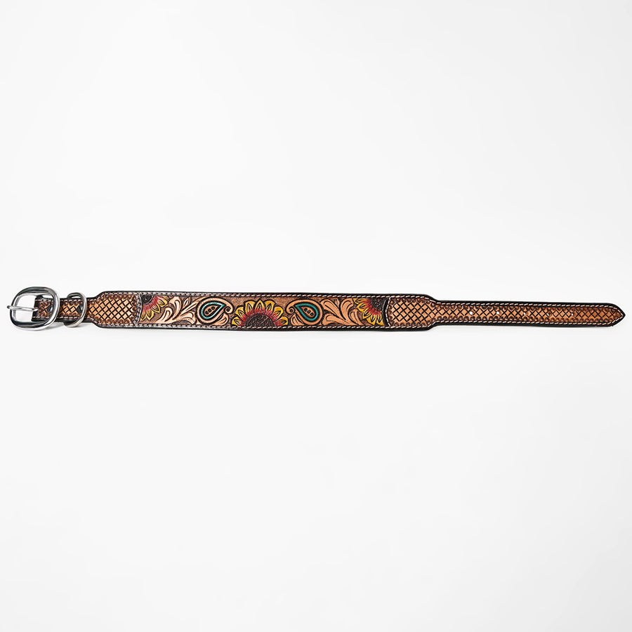 BAR H EQUINE Bonnie Blossom Sunflower Hand Painted Western Leather Dog Collar