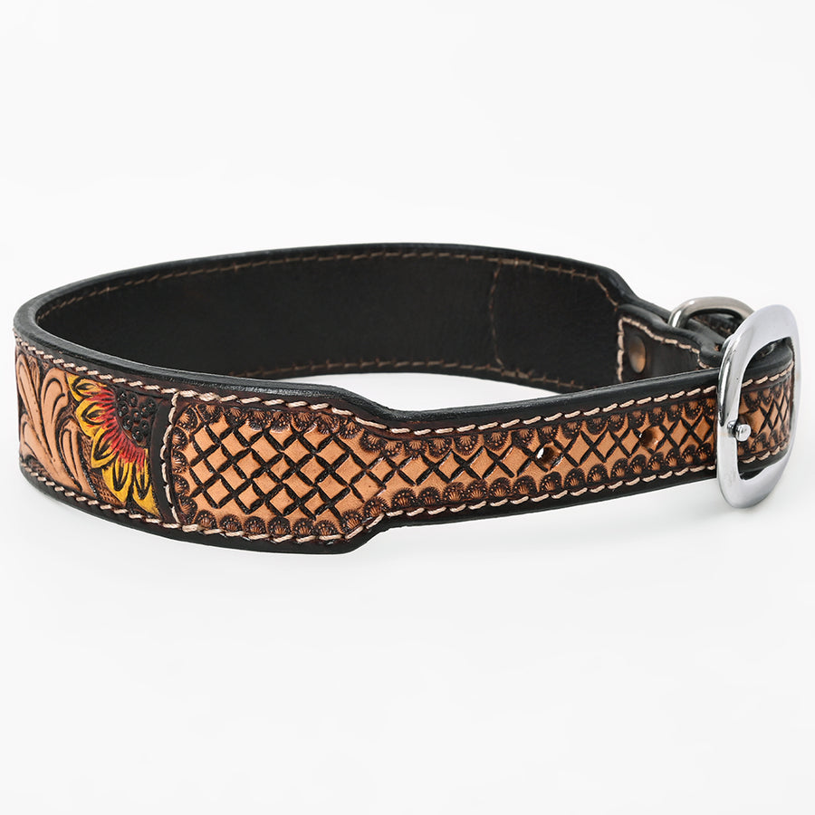 BAR H EQUINE Bonnie Blossom Sunflower Hand Painted Western Leather Dog Collar