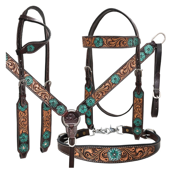 Bar H Equine Genuine Western American Leather Horse Headstall and Breast Collar Set - Uhorse