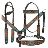 Bar H Equine Genuine Western American Leather Horse Headstall and Breast Collar Set - Uhorse