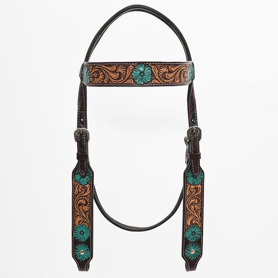 Bar H Equine Genuine Western American Leather Horse Premium Headstall & Breast Collar Set