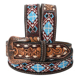 BAR H EQUINE Genuine Beaded Floral Hand Tooled Western Leather Men And Women Belt - Uhorse