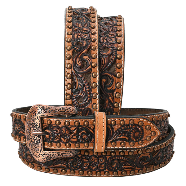 BAR H EQUINE Floral Genuine Hand Tooled Western Fashion Leather Belt Brown - Uhorse