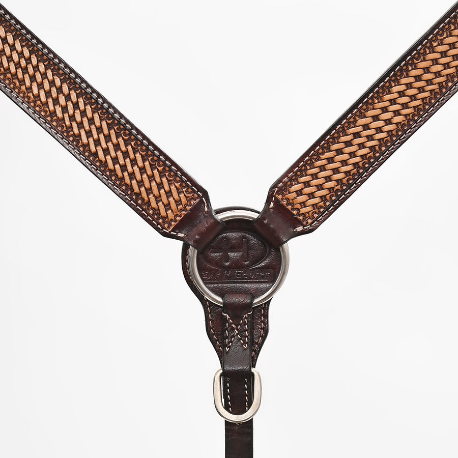 BAR H EQUINE Western Handtooled Leather Horse Headstall & Breast Collar Set | Tack