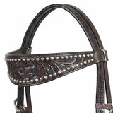 HILASON W. Genuine Leather H. Headstall Tk. Dark Brown Floral –