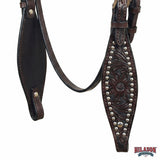 HILASON W. Genuine Leather H. Headstall Tk. Dark Brown Floral –