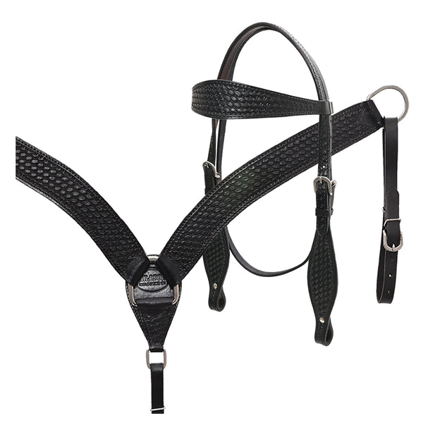HILASON Western Horse Headstall Breast Collar Set Tack Genuine American Leather Basket Weave Black - Uhorse