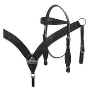 HILASON Western Horse Headstall Breast Collar Set Genuine American Leather Basket Weave Black | For Horses