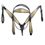 HILASON Western American Leather Horse Headstall & Breast Collar Tack Set Black & Croc Gold