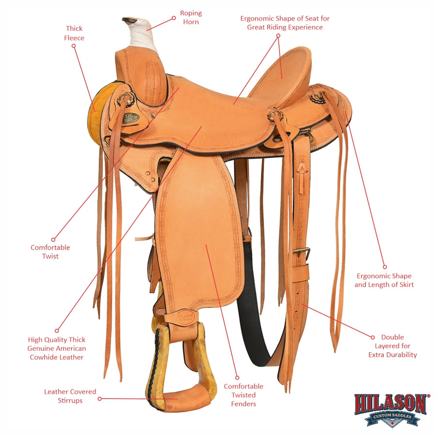 Hilason Western Horse Saddle American Leather Ranch Roping Trail Tan