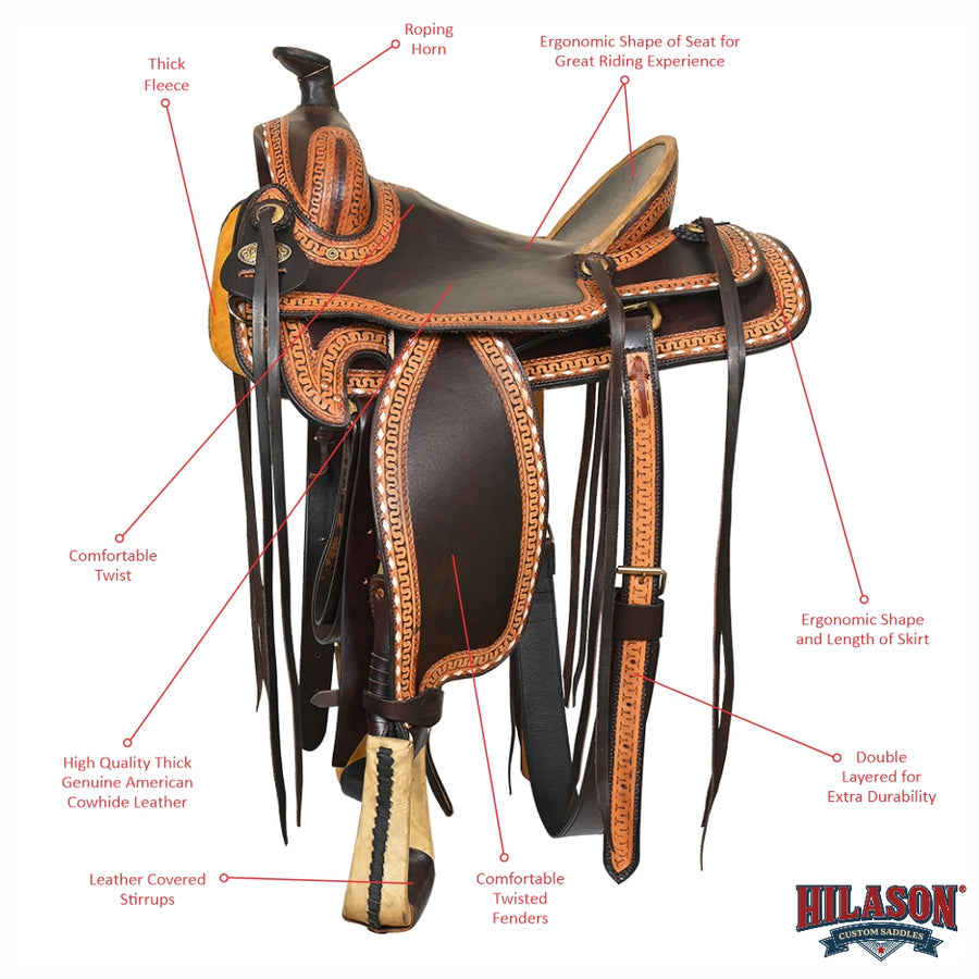 15 In Western Horse Saddle American Leather Ranch Roping Hilason