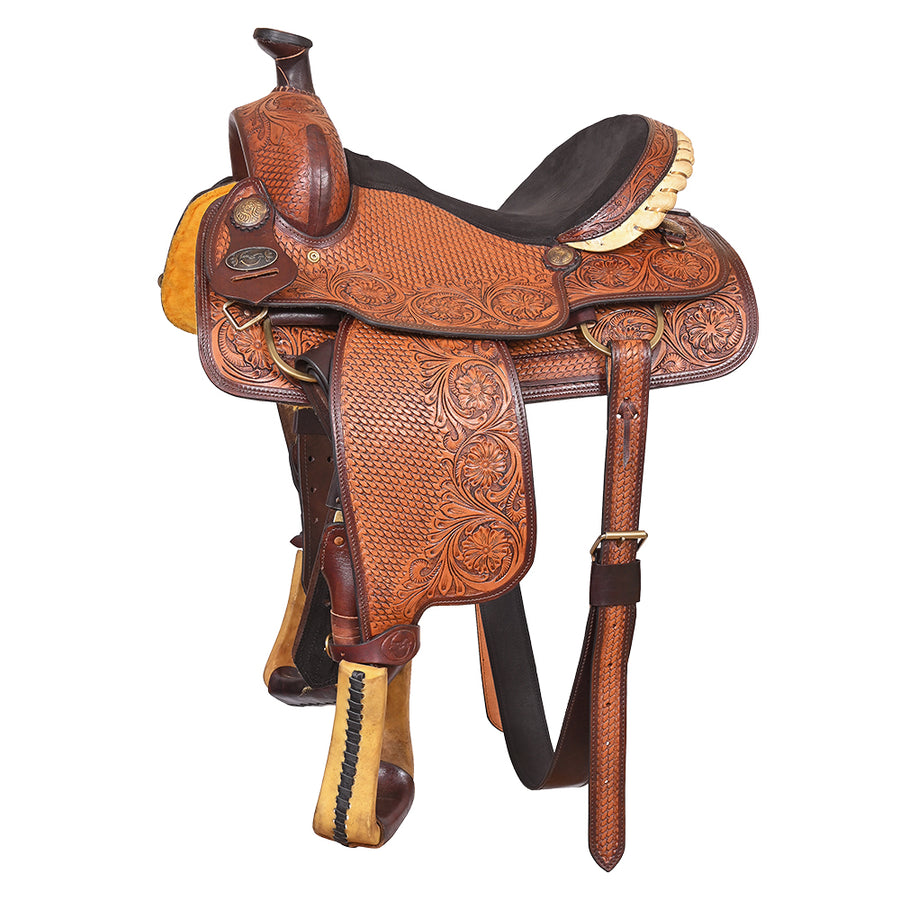 15 In HILASON Western Horse Floral Ranch Roping American Leather Saddle Brown