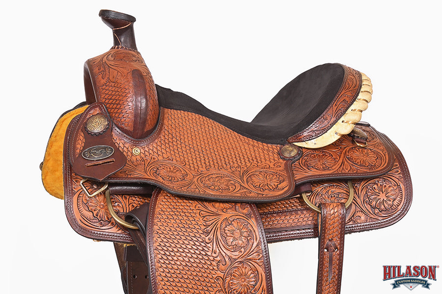 15 In HILASON Western Horse Floral Ranch Roping American Leather Saddle Brown