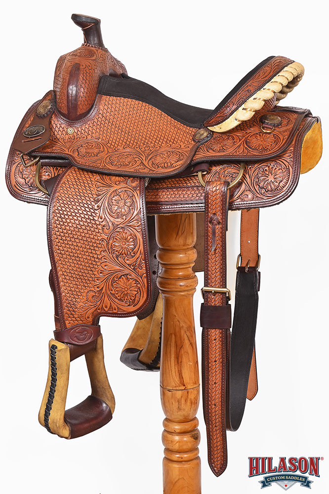 15 In HILASON Western Horse Floral Ranch Roping American Leather Saddle Brown