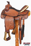 15 In HILASON Western Horse Floral Ranch Roping American Leather Saddle Brown