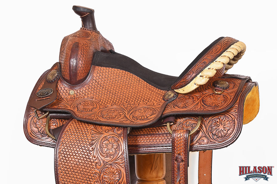 15 In HILASON Western Horse Floral Ranch Roping American Leather Saddle Brown