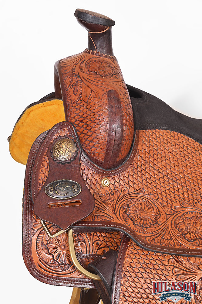 15 In HILASON Western Horse Floral Ranch Roping American Leather Saddle Brown