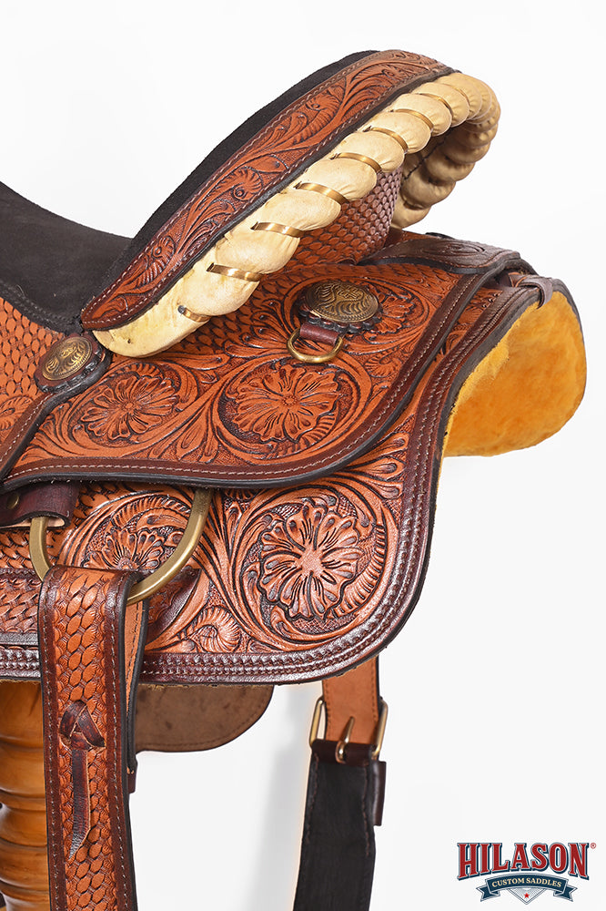 15 In HILASON Western Horse Floral Ranch Roping American Leather Saddle Brown
