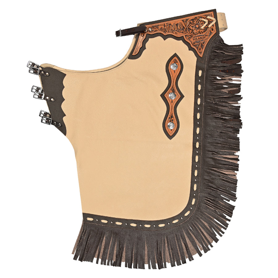 Hilason Western Bull Riding Chinks Chaps Adult Pro Rodeo Bronc Leather Tan - Uhorse
