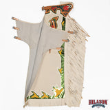 HILASON Bronc Bull Riding Genuine Leather Rodeo Western Chaps White Green Base | for Men and Women Unisex
