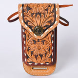 Hilason Basketweave Floral Cell Phone Case Tan American Leather