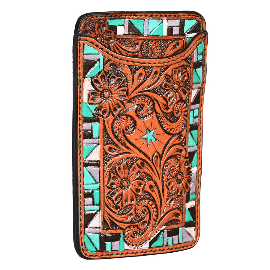 Hilason Western Stylish Floral Hand Tooled Genuine Leather Smartphone Cell Phone Holder - Uhorse