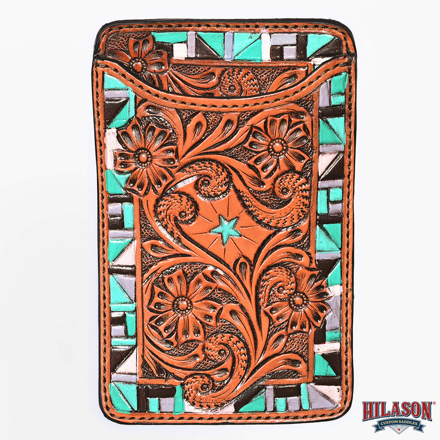 Hilason Western Stylish Floral Hand Tooled Genuine Leather Smartphone Cell Phone Holder