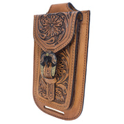 Hilason Western Horse Genuine Leather Cell Phone Case Brown With Gorgeous Floral Hand Carved