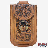 Hilason Western Horse Genuine Leather Cell Phone Case Brown With Gorgeous Floral Hand Carved