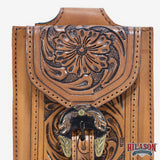 Hilason Western Horse Genuine Leather Cell Phone Case Brown With Gorgeous Floral Hand Carved