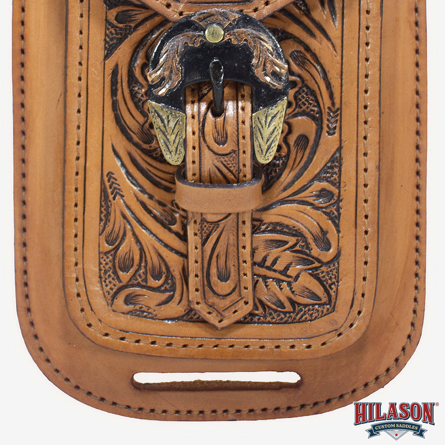 Hilason Western Horse Genuine Leather Cell Phone Case Brown With Gorgeous Floral Hand Carved