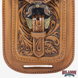 Hilason Western Horse Genuine Leather Cell Phone Case Brown With Gorgeous Floral Hand Carved