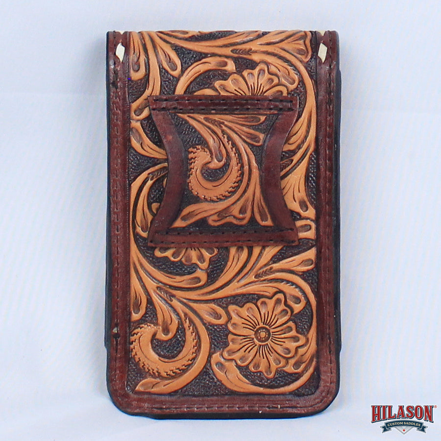 Hilason Floral Tooled Leather Cell Phone Case with Flap Closure