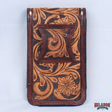 Hilason Floral Tooled Leather Cell Phone Case with Flap Closure