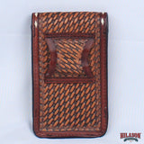 Hilason Basketweave Tooled Leather Cell Phone Case with Flap Closure