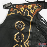 HILASON Pro Rodeo Bull Riding Chaps Genuine Leather Black