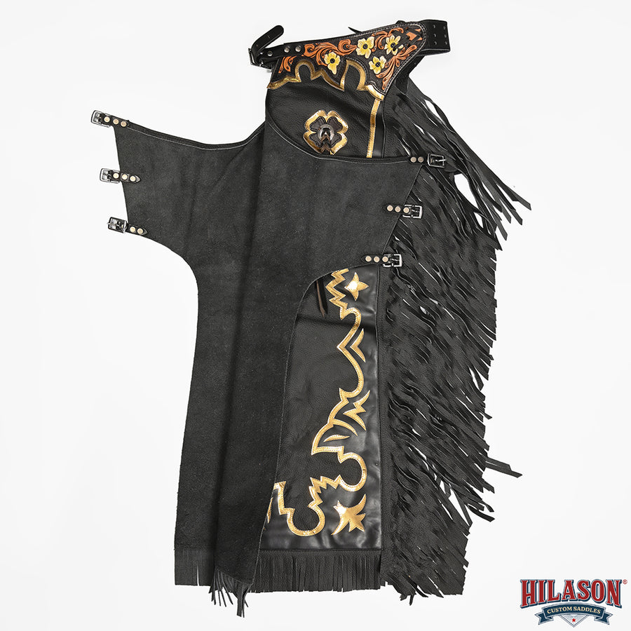 HILASON Pro Rodeo Bull Riding Chaps Genuine Leather Black