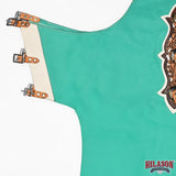 HILASON Pro Rodeo Bull Riding Chaps Genuine Leather Turquoise