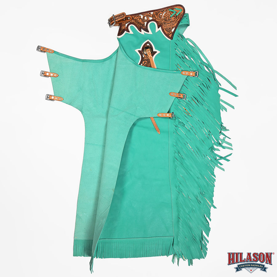 HILASON Pro Rodeo Bull Riding Chaps Genuine Leather Turquoise