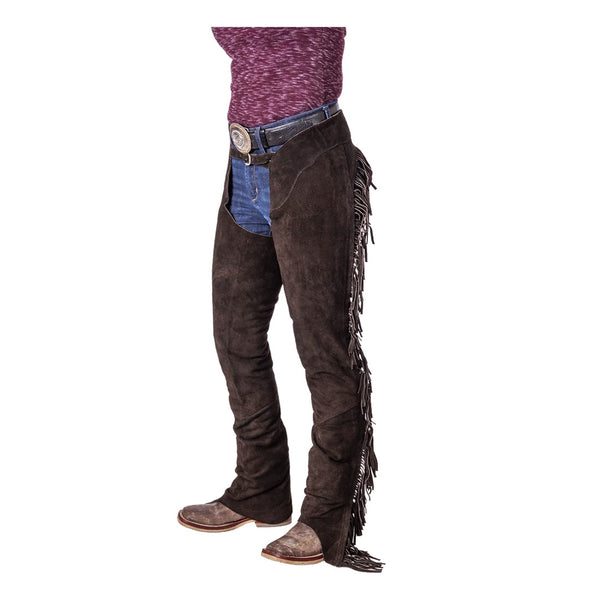 Tough1 Suede Leather Equitation Chaps With Fringes Brown X Small